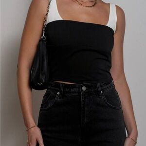 NWT Black and White Contrast Square Neck Tank Top